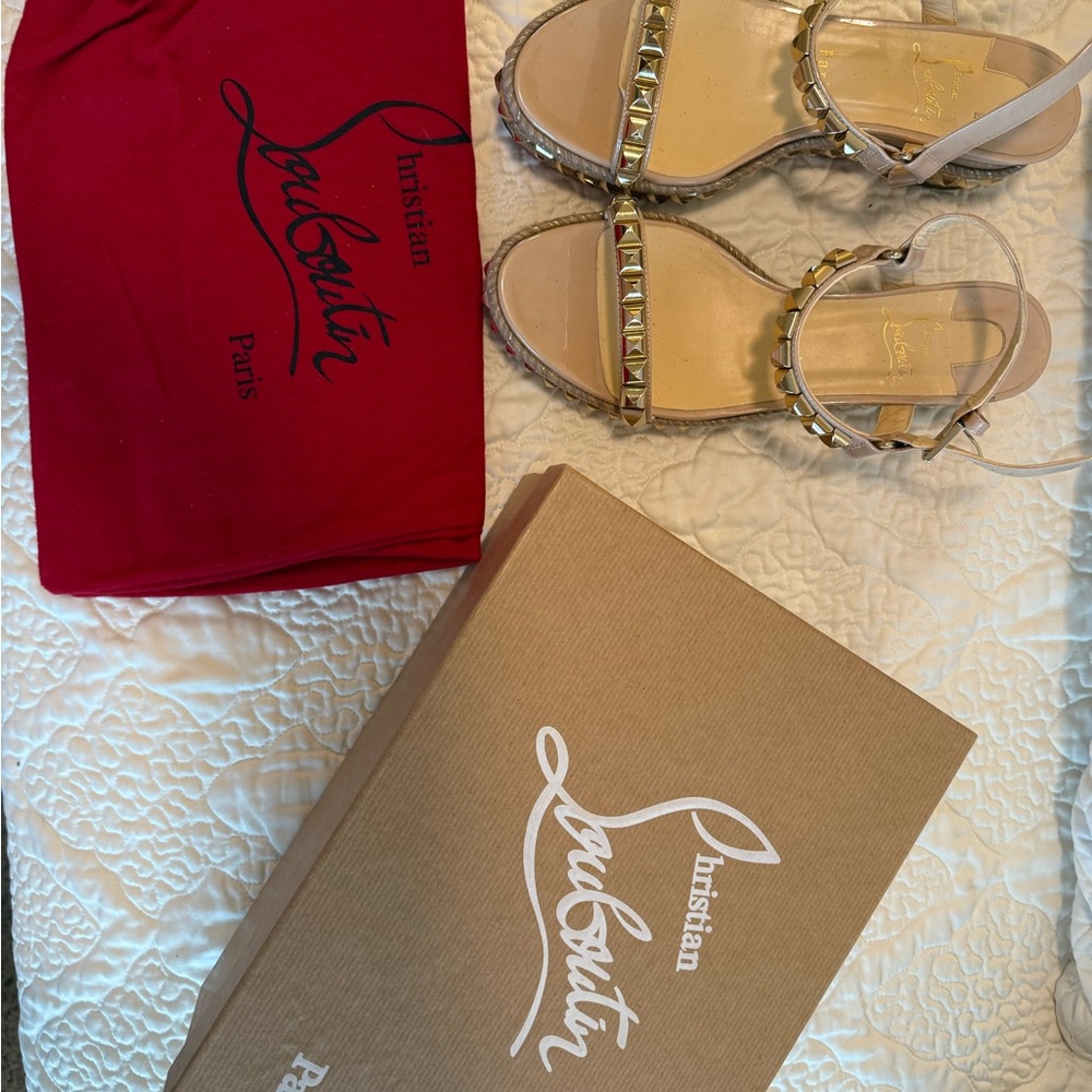 Authentic Christian Louboutin Nude Sandals with Gold Studs